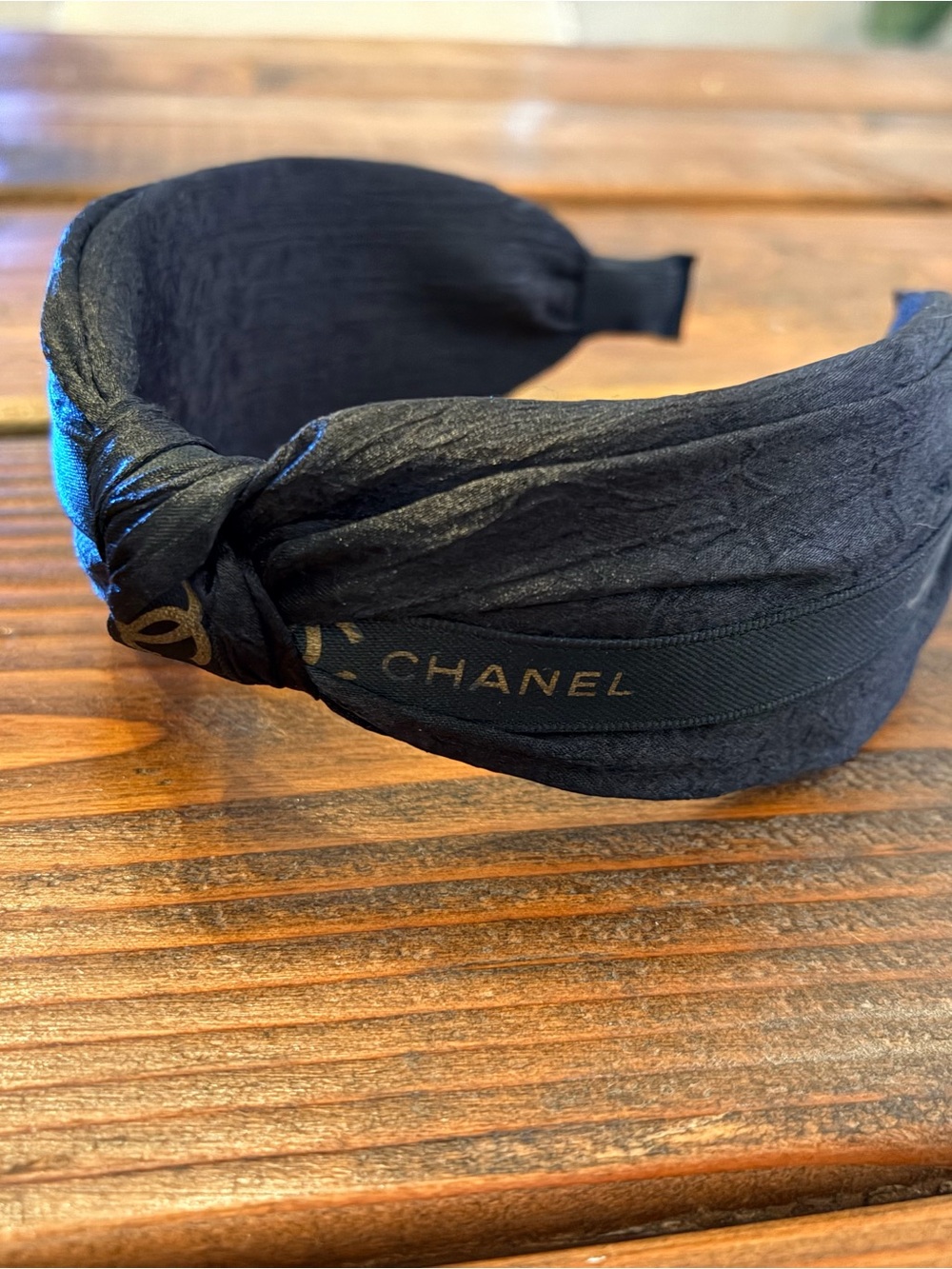 Black Knot Headband with Gold Logo Detail